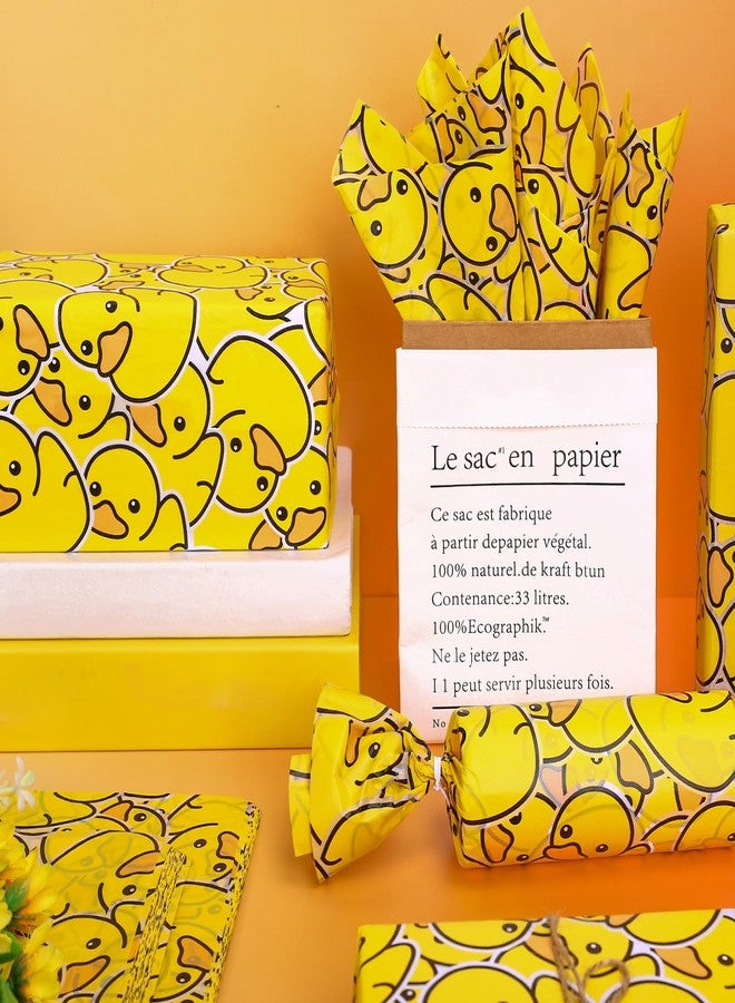 FYSUIMU 100 Sheets Rubber Duck Tissue Paper Yellow Cartoon Duck Gift Wrapping Paper Cute DIY Art Crafts Tissue for Birthday Baby Shower Holidays, 13.8 x 19.7 Inch - Image 3